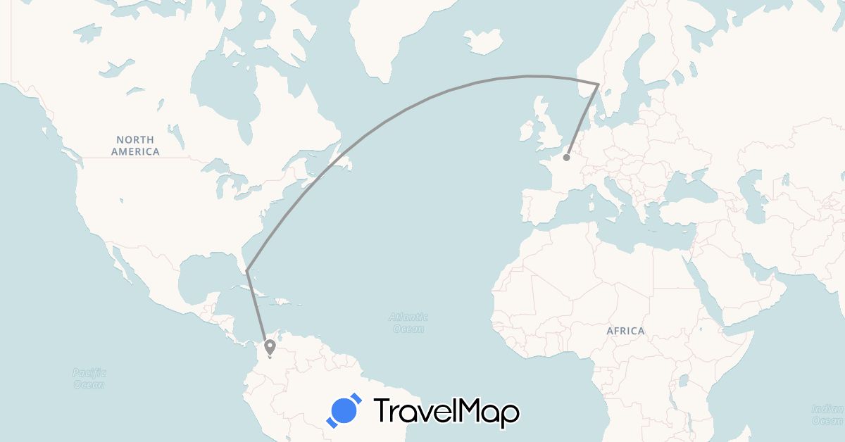 TravelMap itinerary: driving, plane in Colombia, France, United States (Europe, North America, South America)
